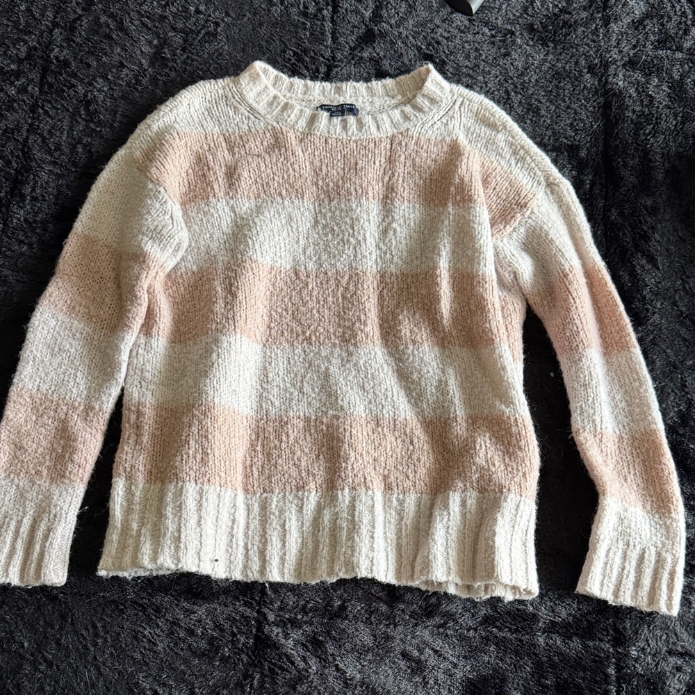American Eagle Outfitters Cream and Pink Striped Sweater
